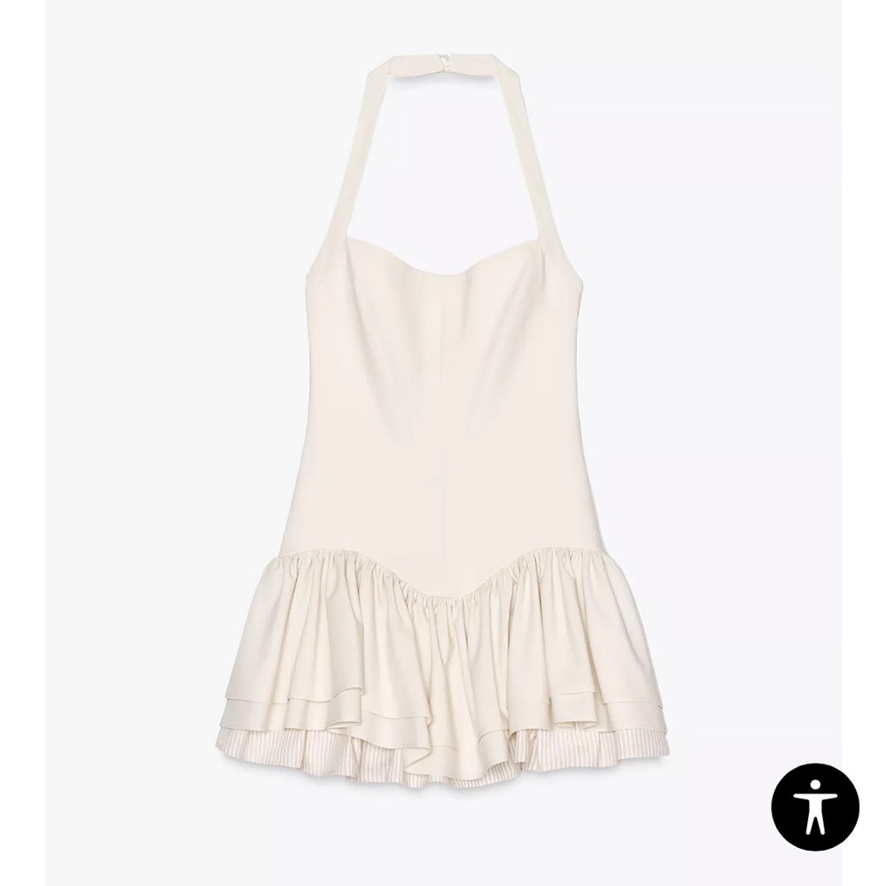 Cream Ruffled Halter Jumpsuit Dress